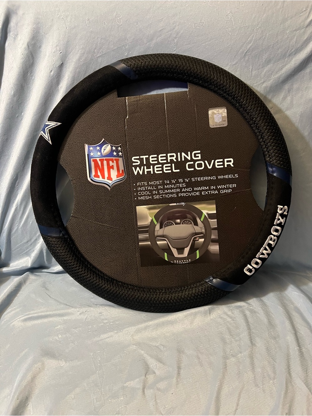 NFL Dallas Cowboys Black with Navy Blue stripes Steering Wheel Cover